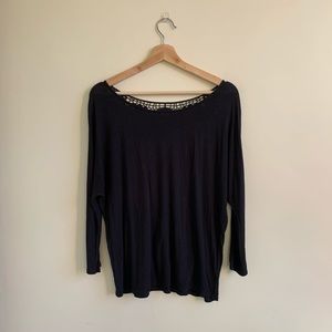 American Eagle Black Lace Back 3/4 Sleeve Top